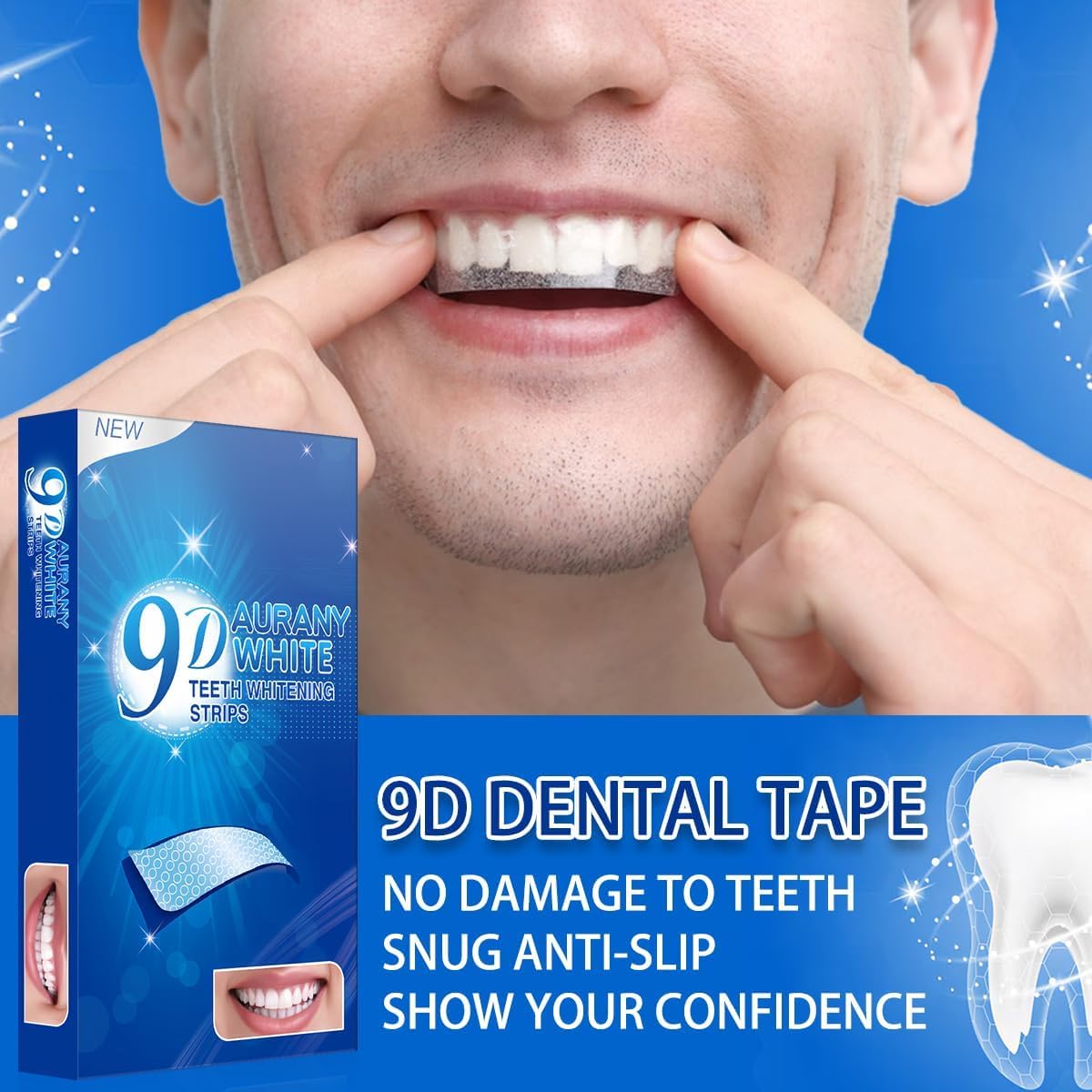 9D Sensitive Teeth Whitening Strips- Professional Enamel-Safe Formula, Fast Stain Removal for Coffee Drinkers & Smokers, Sensitivity-Free Whitening Kit-14Pairs (28Strips)