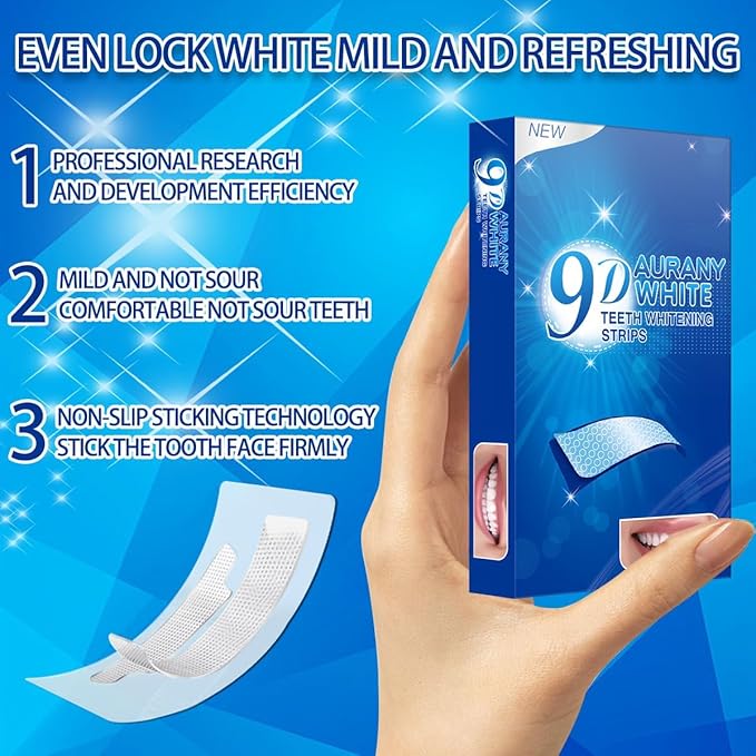 9D Sensitive Teeth Whitening Strips- Professional Enamel-Safe Formula, Fast Stain Removal for Coffee Drinkers & Smokers, Sensitivity-Free Whitening Kit-14Pairs (28Strips)