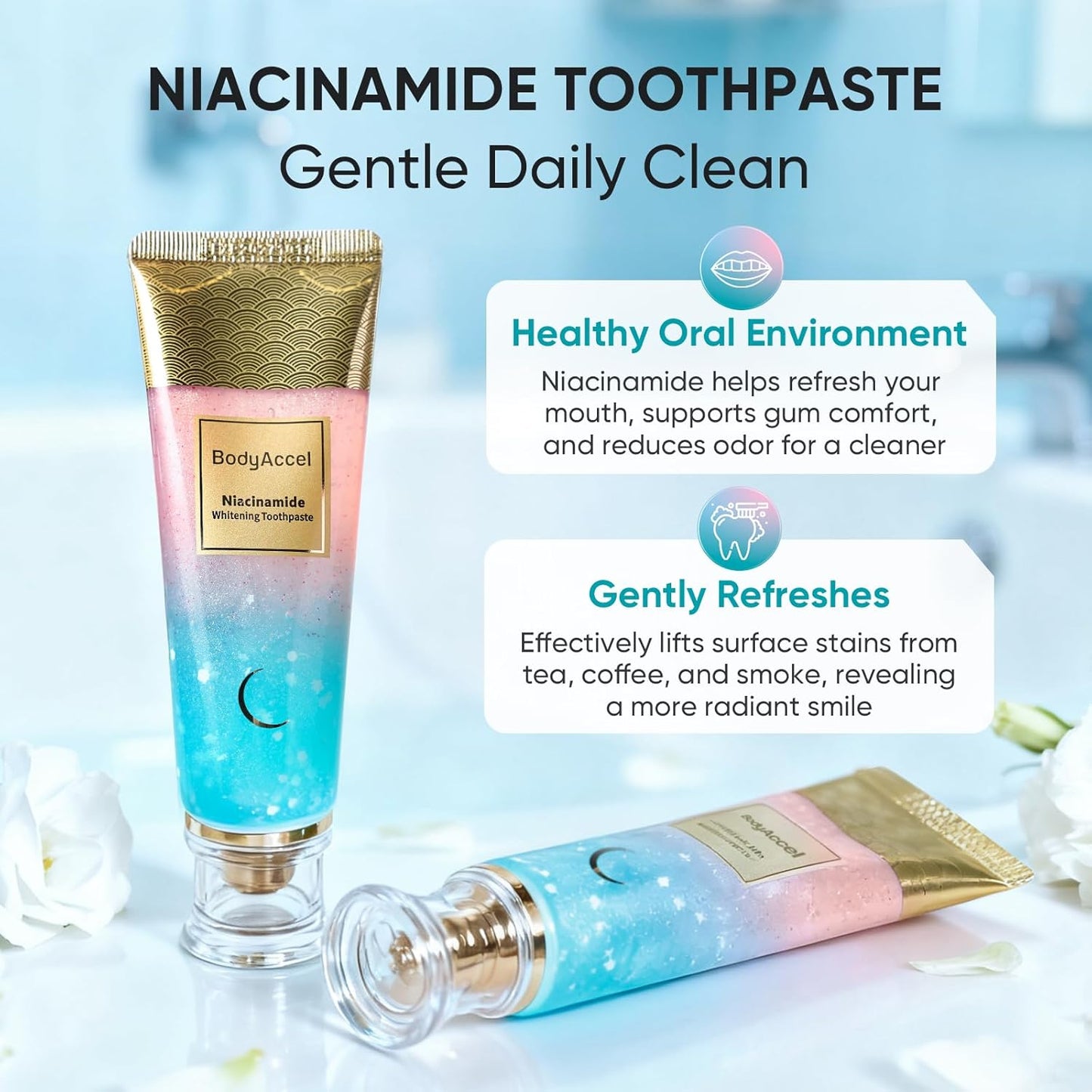 BodyAccel Niacinamide Whitening Toothpaste – Natural Whitening Toothpaste with Niacinamide, Gentle Formula for Brighter Teeth & Fresh Breath