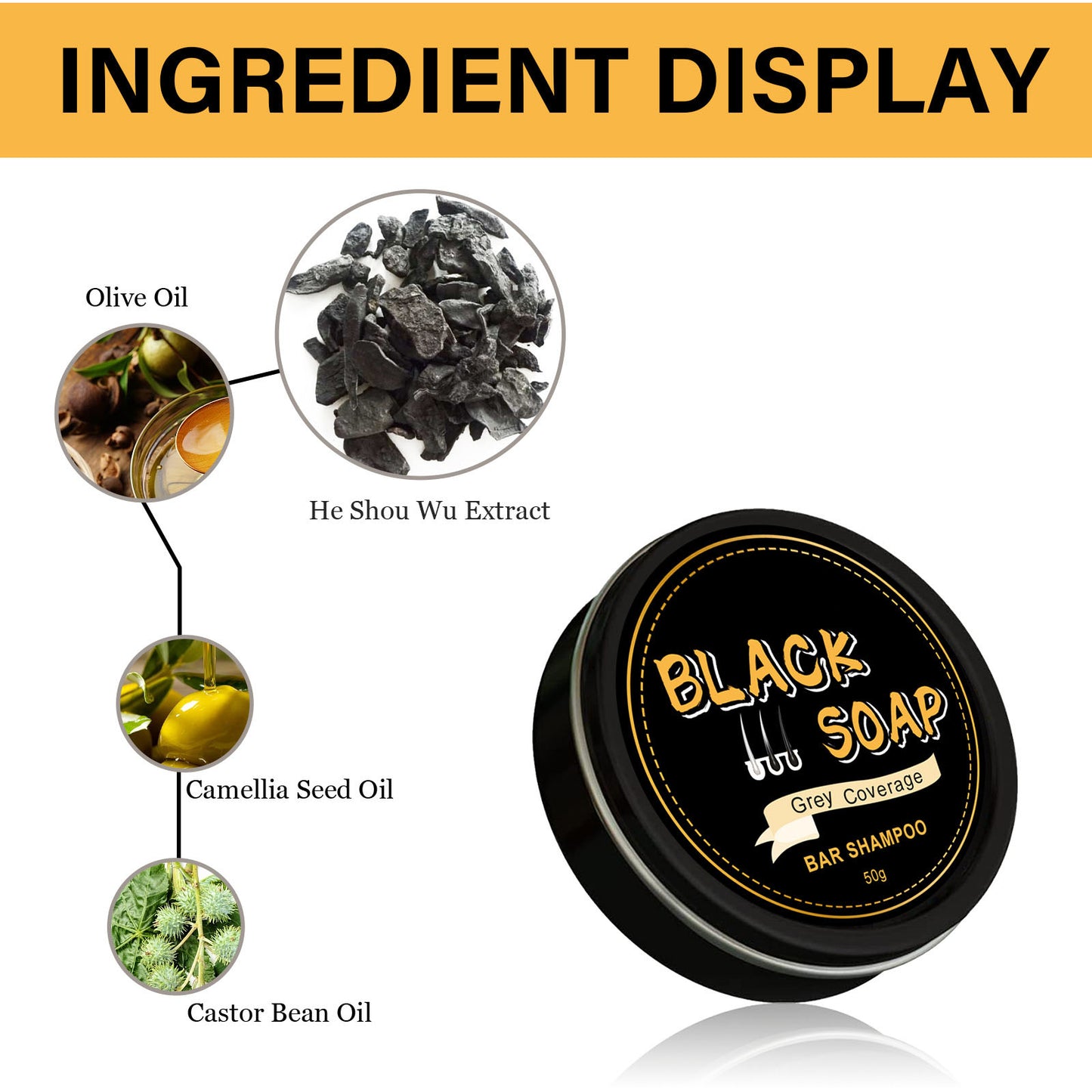 Black Soap Anti-Dandruff Shampoo Bar Soap for Grey Hair Solid Cover with Refreshing Nourishing Features Black Grey Hair Soap Bar