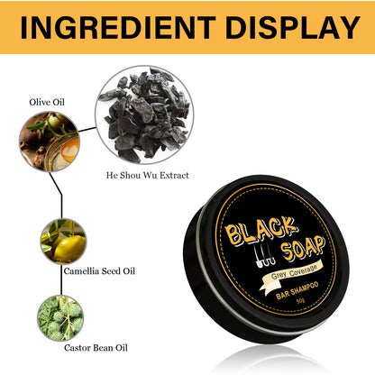 Black Soap Anti-Dandruff Shampoo Bar Soap for Grey Hair Solid Cover with Refreshing Nourishing Features Black Grey Hair Soap Bar