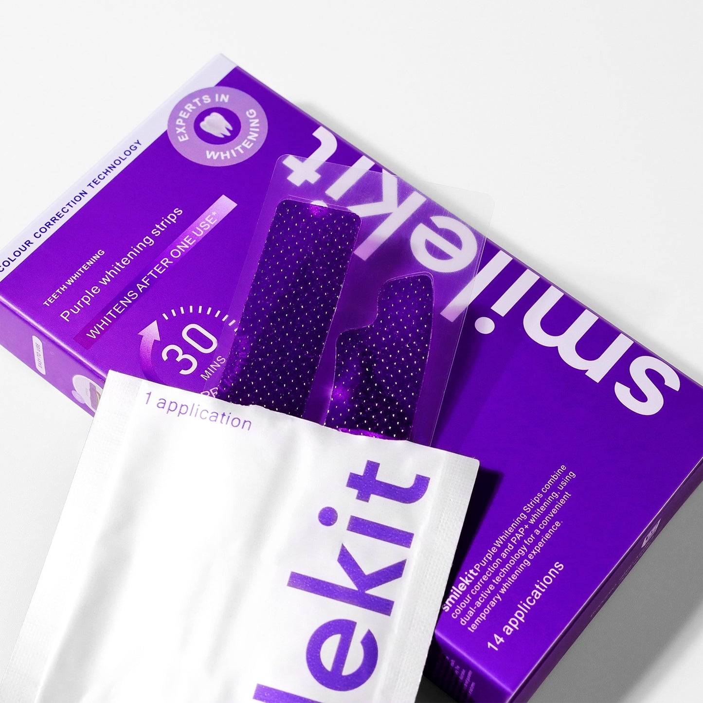 Smile kit 14pairs Teeth Brightening Strips Compact Purple Teeth Whitening Strips Individual Packaging Oral Care Tools Travel and Daily Use